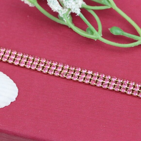 "Rose Gold Bracelet with Pink Crystal Rows, XPBL1012 - Picture 11 of 12